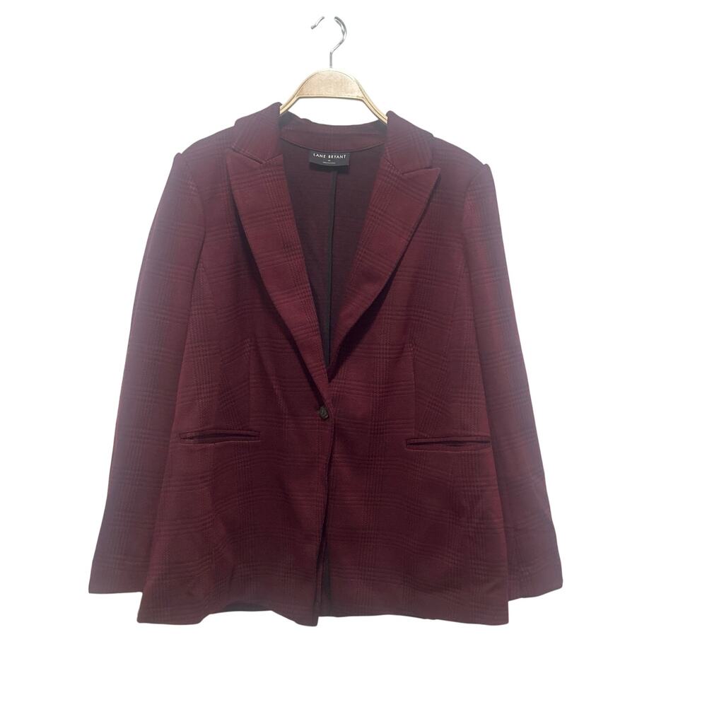 Lane Bryant Collegiate Work Plaid Red Black Houndstooth Nylon Blend Blazer 14